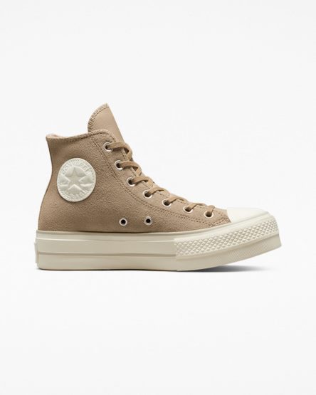 Pantofi Platforma Dama Converse Chuck Taylor All Star Lift Piele Intoarsa Inalti Kaki | RO WGKXE578